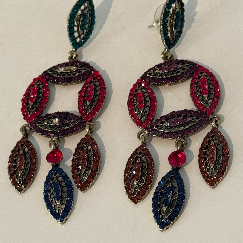 Statement Dangle Multicolor Rhinestone Earrings - image 1
